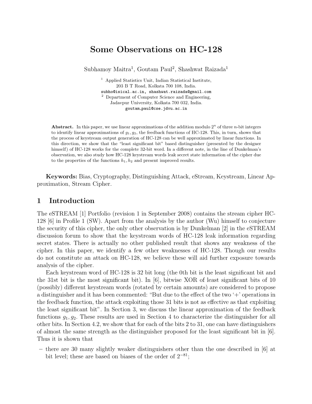 Some Observations on HC-128