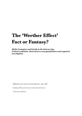 Werther Effect’ Fact Or Fantasy?