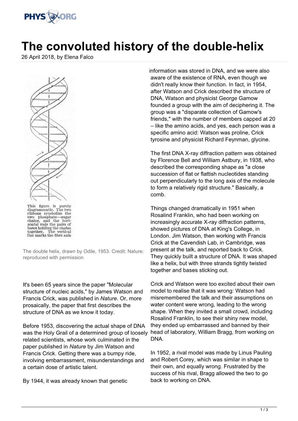 The Convoluted History of the Double-Helix 26 April 2018, by Elena Falco