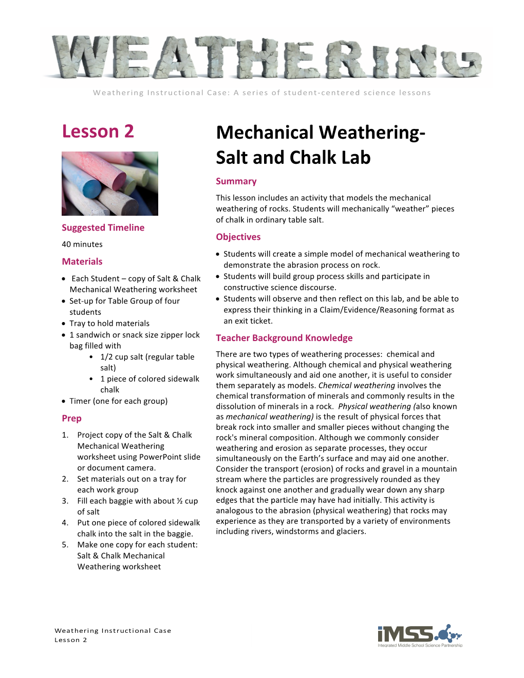 Lesson 2 Mechanical Weathering- Salt and Chalk