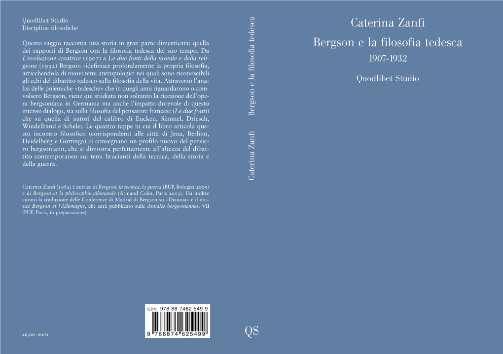 Caterina Zanfi Bergson E La Filosofia Tedesca QS