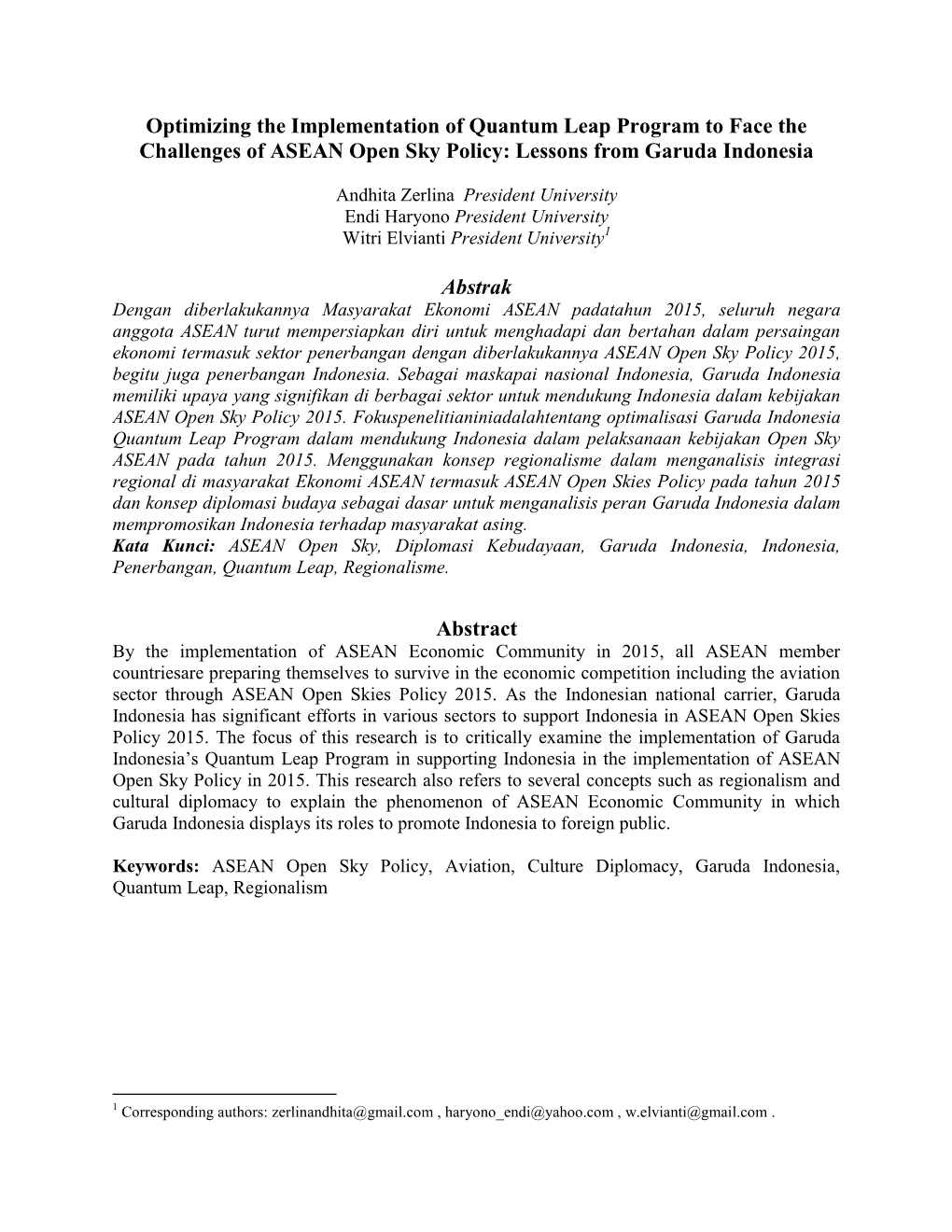 Optimizing the Implementation of Quantum Leap Program to Face the Challenges of ASEAN Open Sky Policy: Lessons from Garuda Indonesia