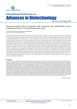 Advances in Biotechnology July 10-12, 2017 Dubai, UAE