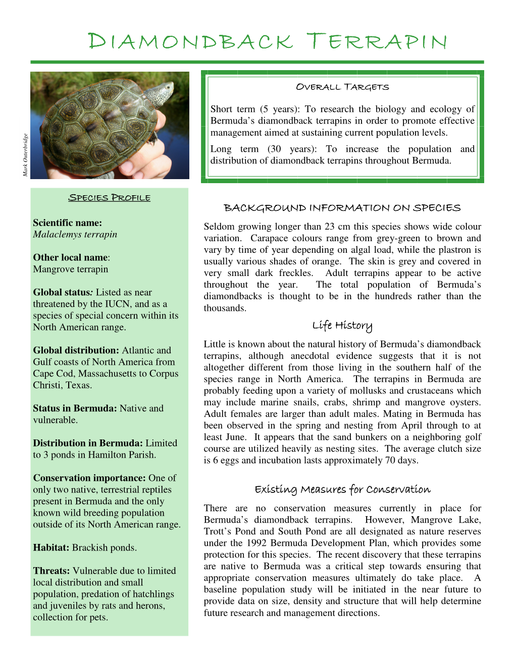 Diamondback Terrapins in Order to Promote Effective Management Aimed at Sustaining Current Population Levels