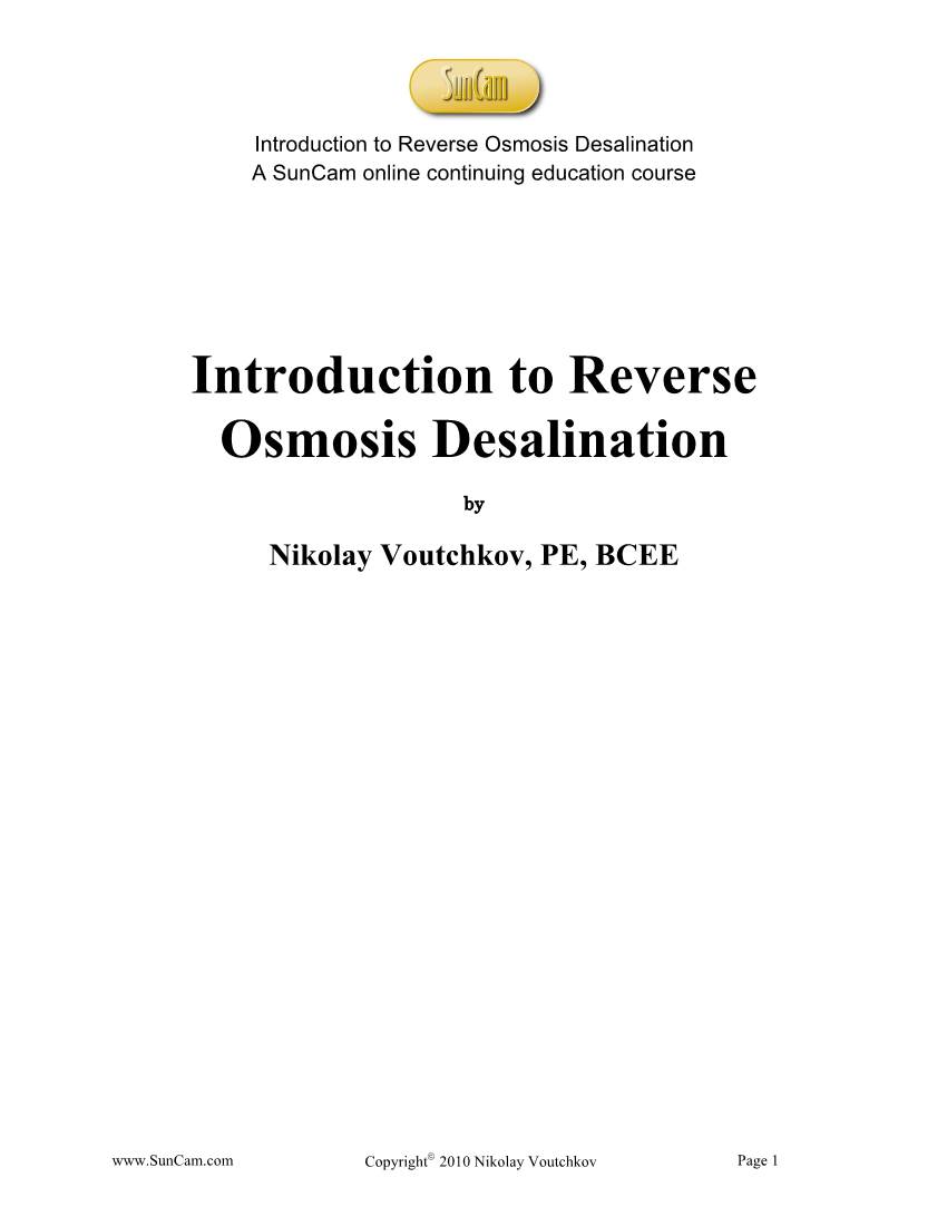 Introduction to Reverse Osmosis Desalination a Suncam Online Continuing Education Course