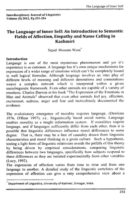 An Introduction to Semantic Fields of Affection, Empathy and Name Calling in Kashmiri