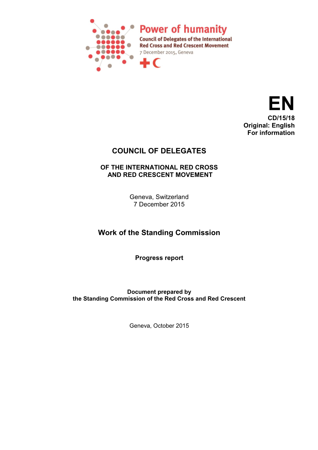 Progress Report on the Work of the Standing Commission