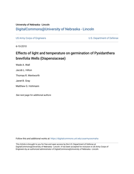 Effects of Light and Temperature on Germination of Pyxidanthera Brevifolia Wells (Diapensiaceae)