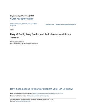 Mary Mccarthy, Mary Gordon, and the Irish-American Literary Tradition