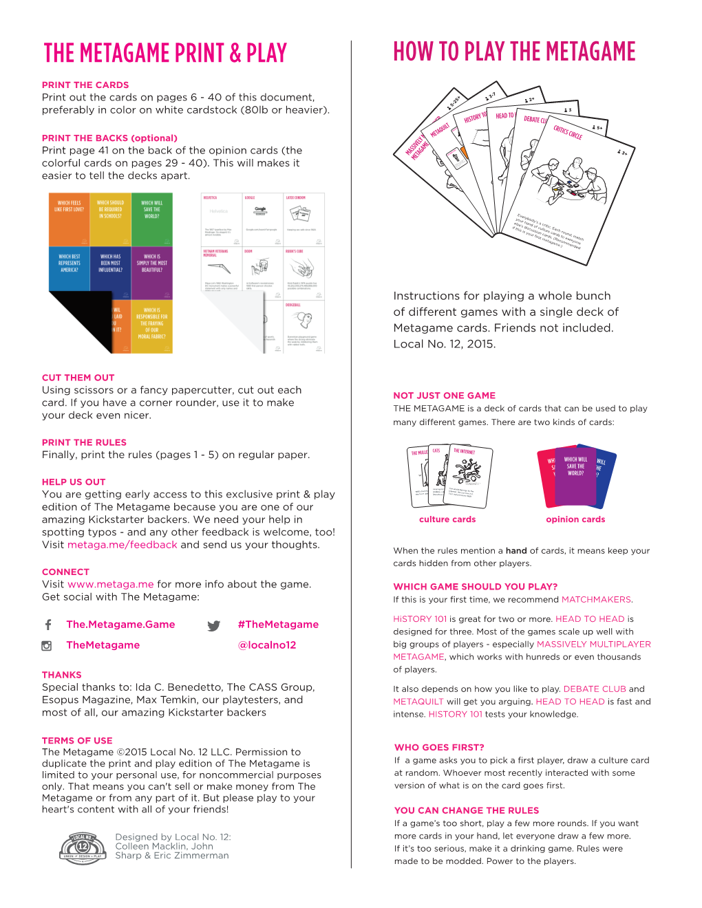 The Metagame Print & Play How to Play the Metagame