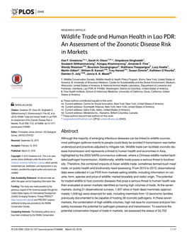 Wildlife Trade and Human Health in Lao PDR: an Assessment of the Zoonotic Disease Risk in Markets