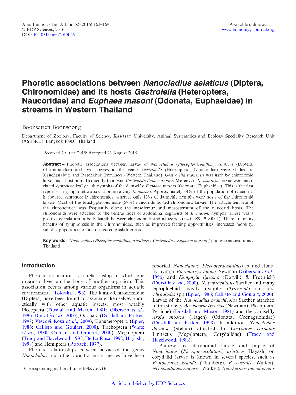 Phoretic Associations Between Nanocladius Asiaticus (Diptera, Chironomidae) and Its Hosts Gestroiella (Heteroptera, Naucoridae)