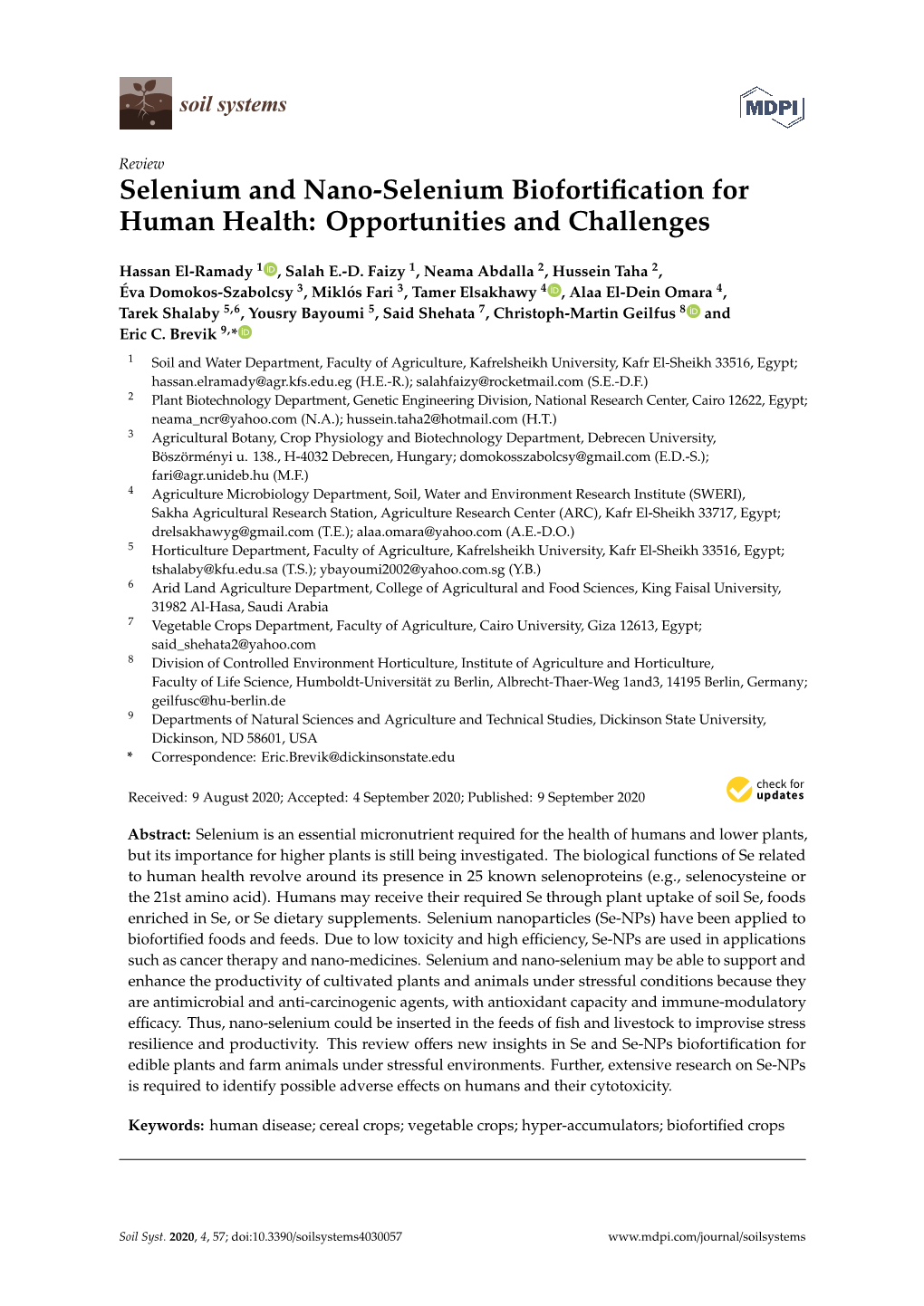 Selenium and Nano-Selenium Biofortification for Human