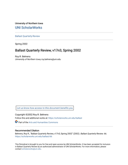 Ballast Quarterly Review, V17n3, Spring 2002