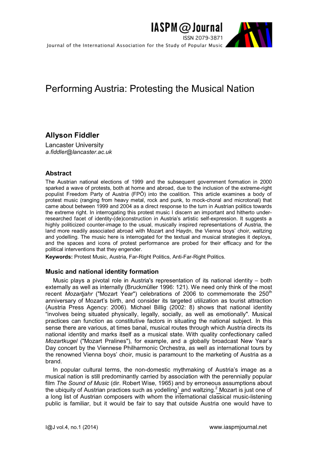 Performing Austria: Protesting the Musical Nation