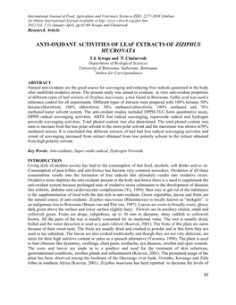 ANTI-OXIDANT ACTIVITIES of LEAF EXTRACTS of ZIZIPHUS MUCRONATA T.E Kwape and *P