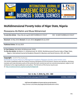 Multidimensional Poverty Index of Niger State, Nigeria