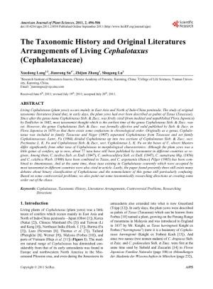 The Taxonomic History and Original Literatures Arrangements of Living Cephalotaxus (Cephalotaxaceae)