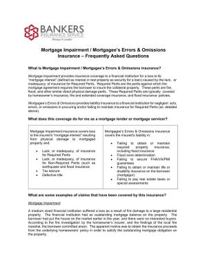 Mortgage Impairment / Mortgagee's Errors & Omissions Insurance