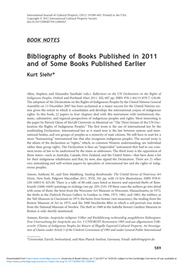 Bibliography of Books Published in 2011 and of Some Books Published Earlier Kurt Siehr*