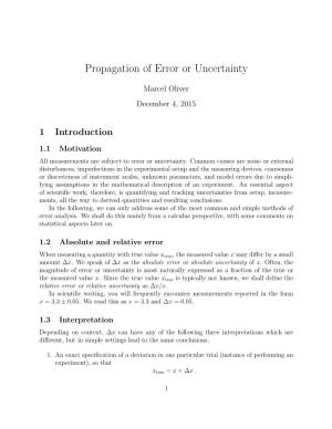 Propagation of Error Or Uncertainty