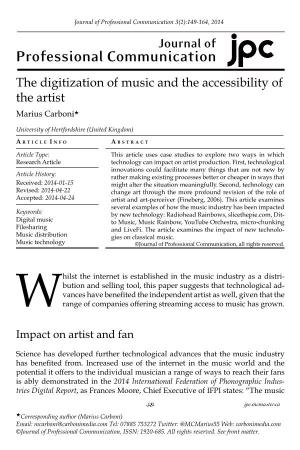 The Digitization of Music and the Accessibility of the Artist Marius Carboni★