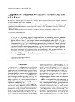 A Report of Four Unrecorded Proteobacteria Species Isolated from Soil in Korea