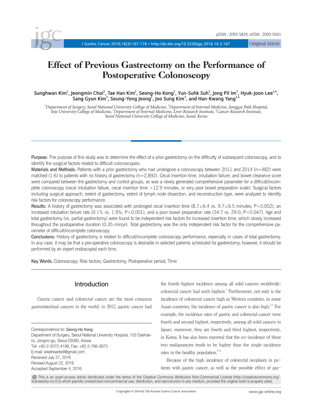 Effect of Previous Gastrectomy on the Performance of Postoperative Colonoscopy