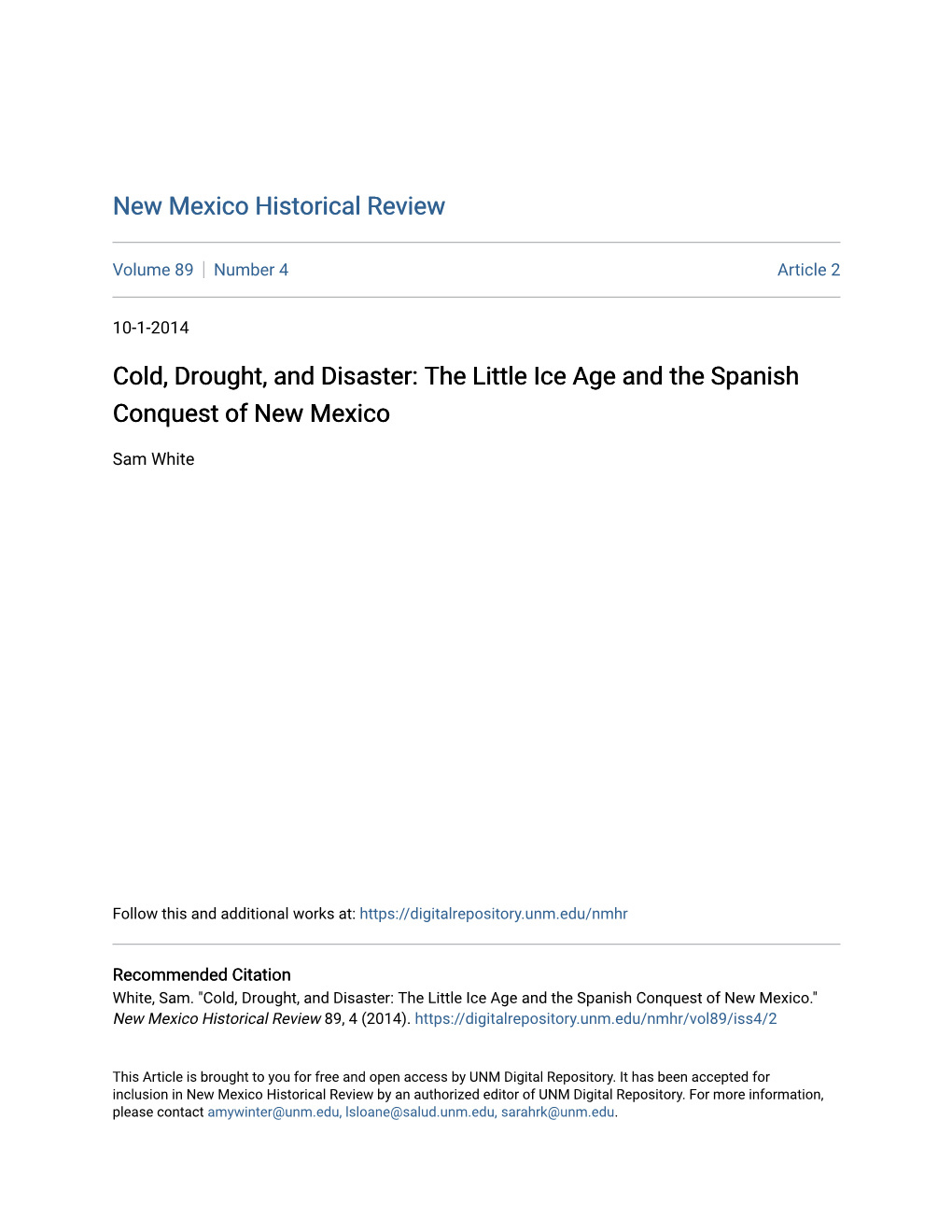 The Little Ice Age and the Spanish Conquest of New Mexico