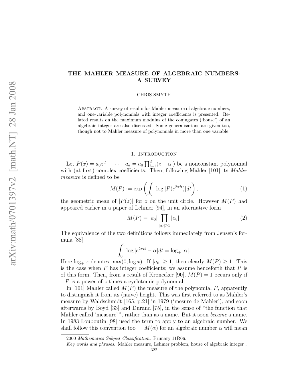 The Mahler Measure of Algebraic Numbers: a Survey