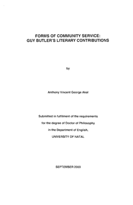 Forms of Community Service: Guy Butler's Literary Contributions
