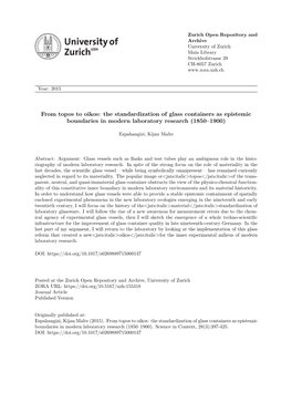 From Topos to Oikos: the Standardization of Glass Containers As Epistemic Boundaries in Modern Laboratory Research (1850–1900)