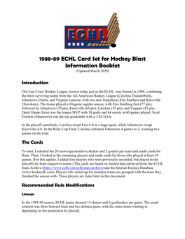 1988-89 ECHL Card Set for Hockey Blast Information Booklet (Updated March 2020)