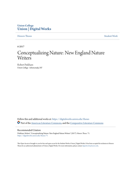 New England Nature Writers Robert Pinkham Union College - Schenectady, NY