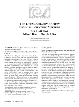 THE OCEANOGRAPHY SOCIETY BIENNIAL SCIENTIFIC MEETING 2-5 April 2001 Miami Beach, Florida USA