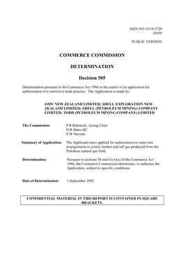 COMMERCE COMMISSION DETERMINATION Decision