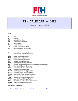 F.I.H. Calendar -- 2012