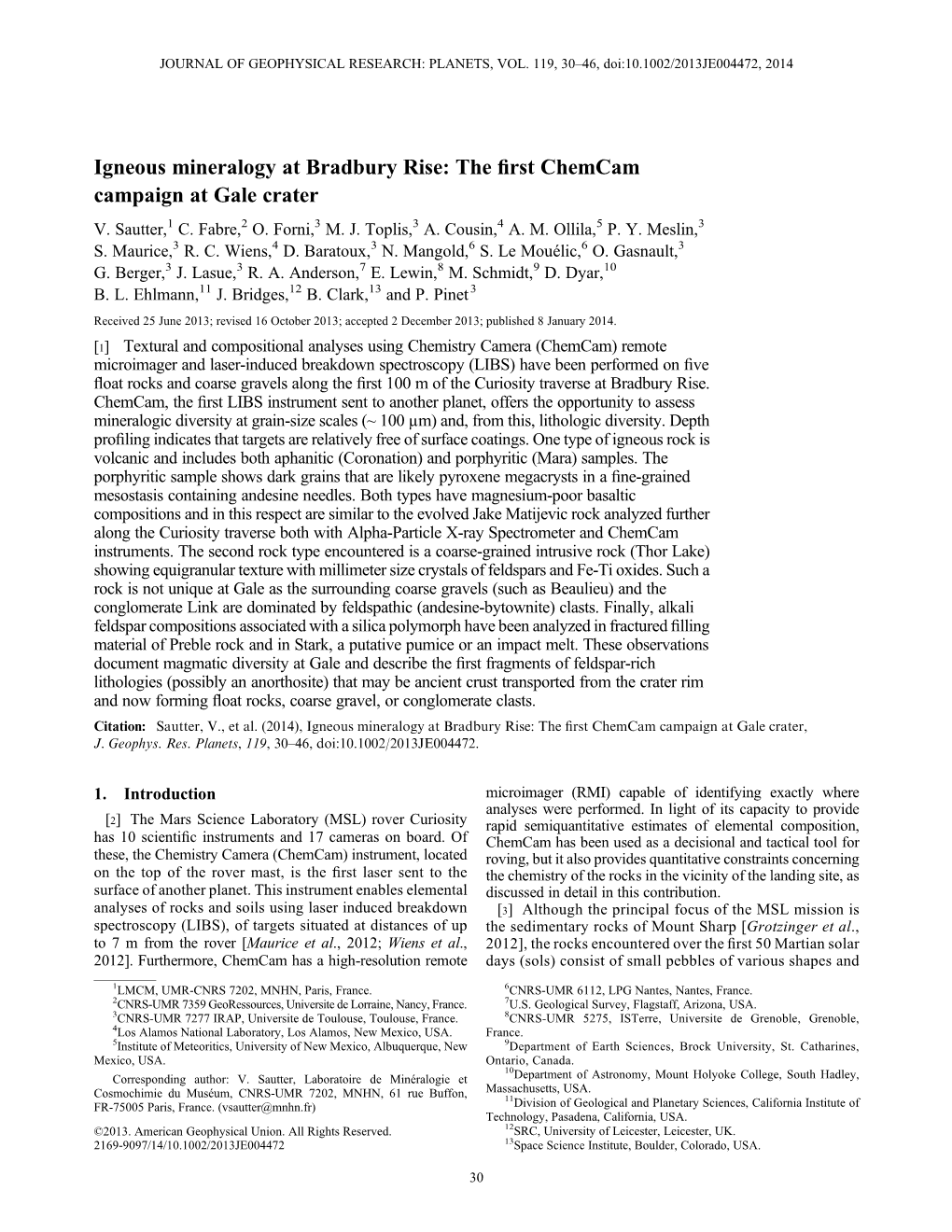 Igneous Mineralogy at Bradbury Rise: the First Chemcam Campaign At