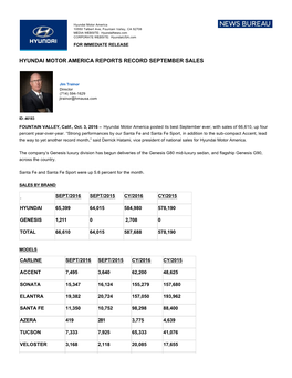 Hyundai Motor America Reports Record September Sales