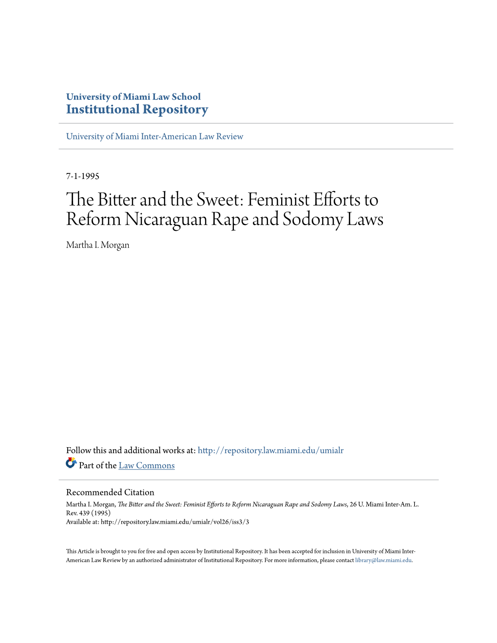 The Bitter and the Sweet: Feminist Efforts to Reform Nicaraguan Rape and Sodomy Laws, 26 U