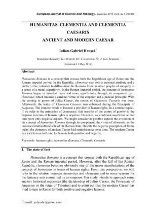 Humanitas–Clementia and Clementia Caesaris Ancient and Modern Caesar