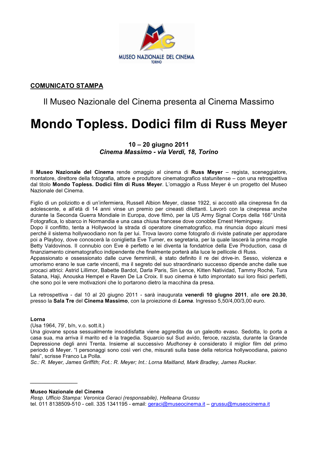 Mondo Topless. Dodici Film Di Russ Meyer