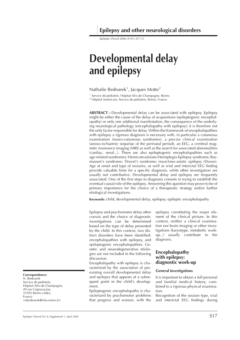 Developmental Delay and Epilepsy