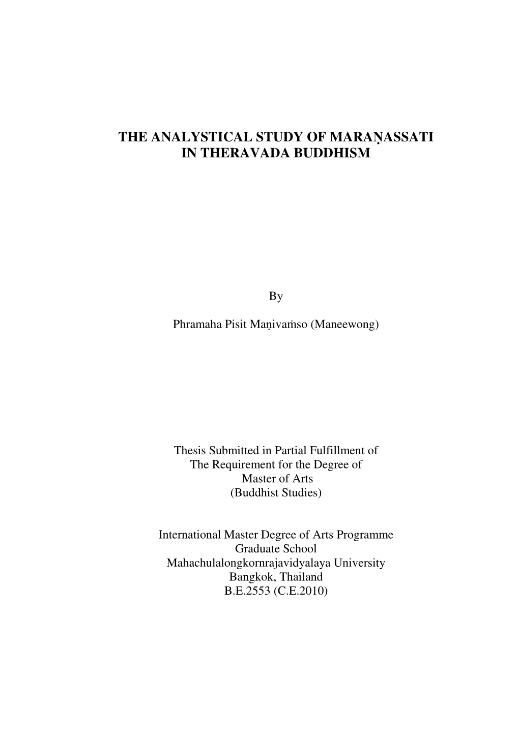 The Analystical Study of Mara Assati in Theravada Buddhism