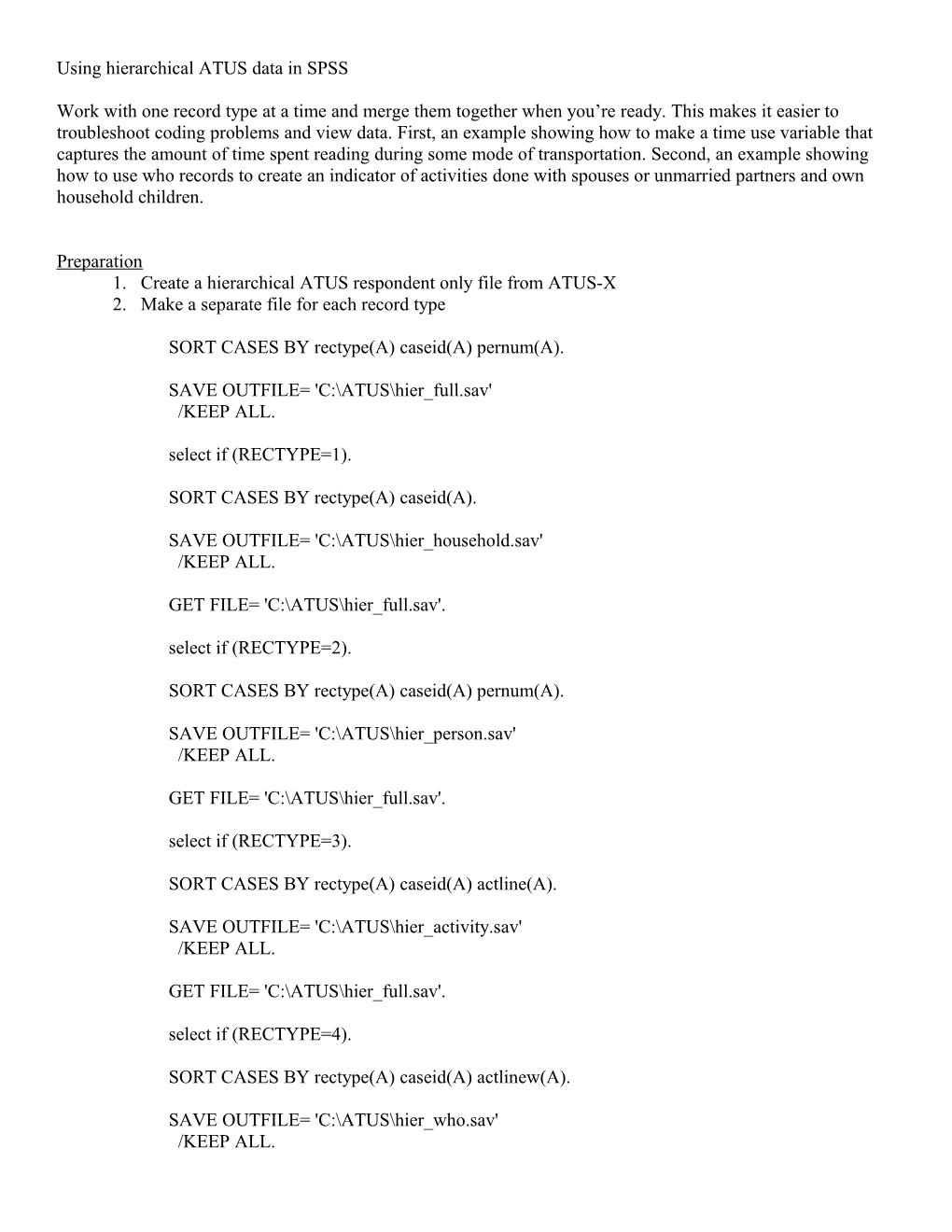 Using Hierarchical ATUS Data in STATA