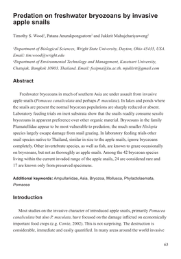 Predation on Freshwater Bryozoans by Invasive Apple Snails