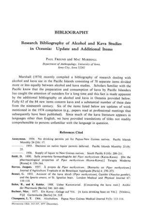 BIBLIOGRAPHY Research Bibliography of Alcohol and Kava