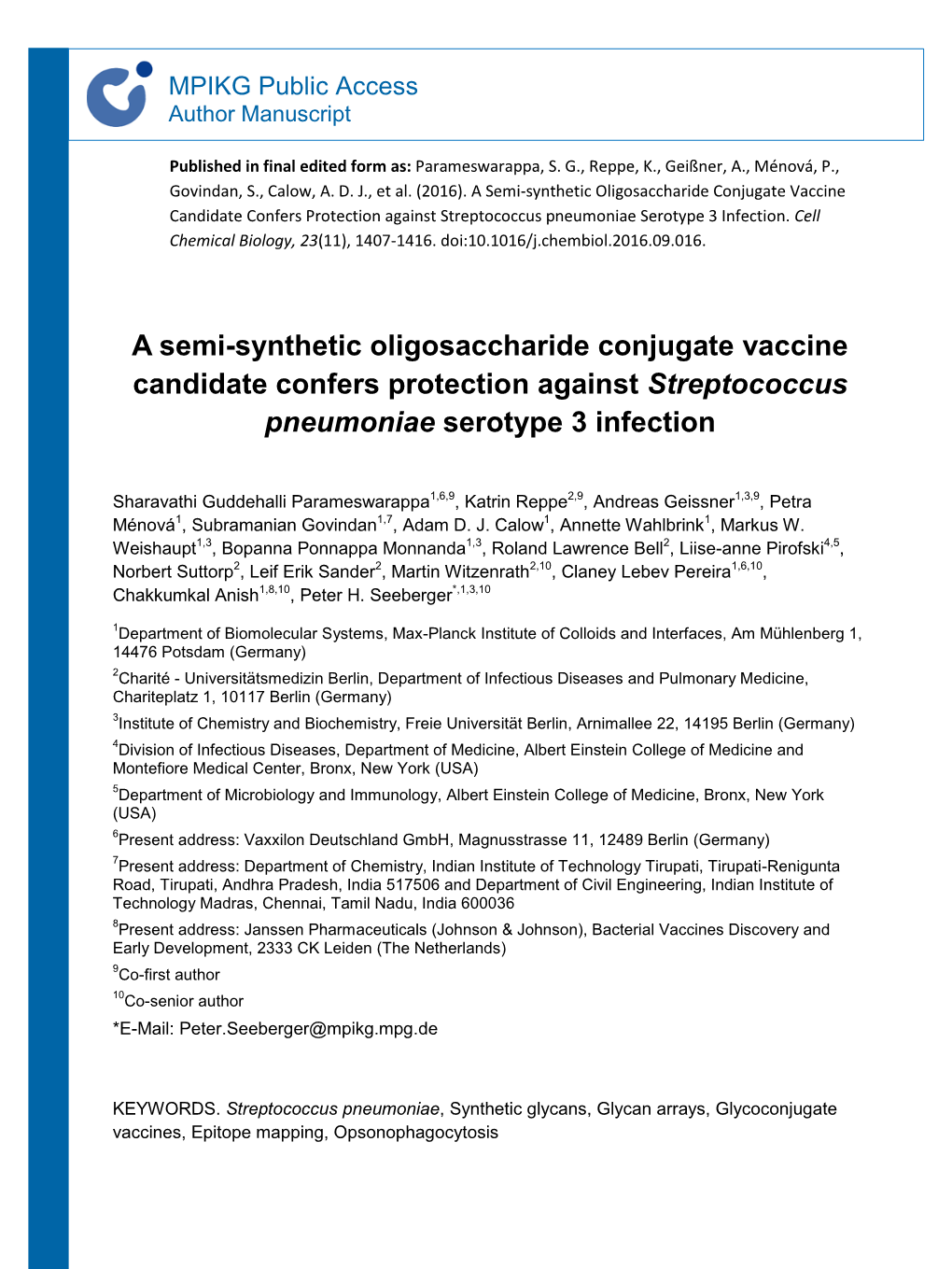 A Semi-Synthetic Oligosaccharide Conjugate Vaccine Candidate Confers Protection Against Streptococcus Pneumoniae Serotype 3 Infection