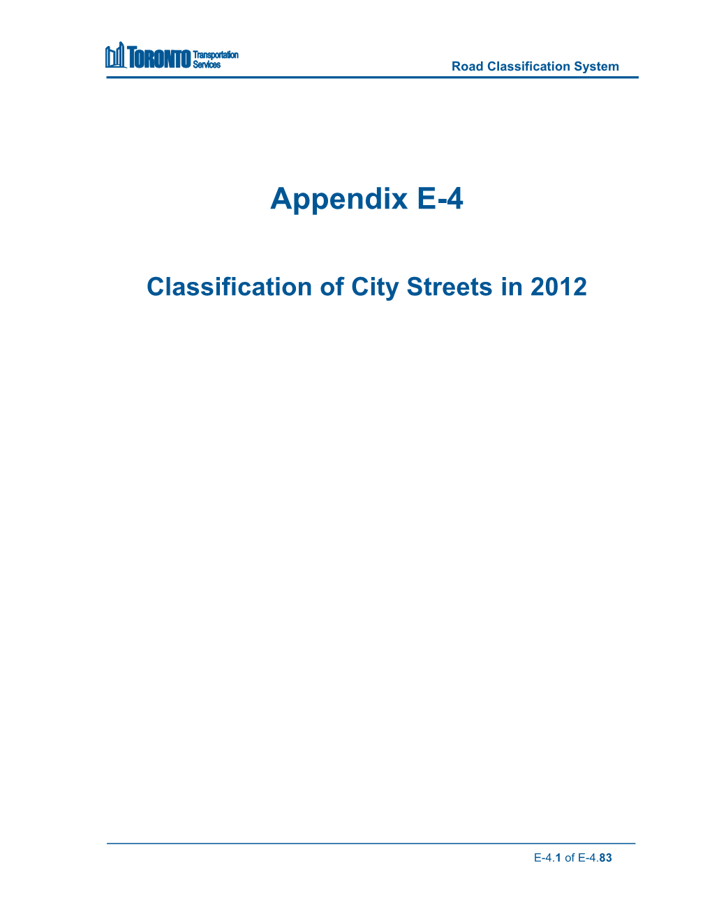 Classification of City Streets 2012