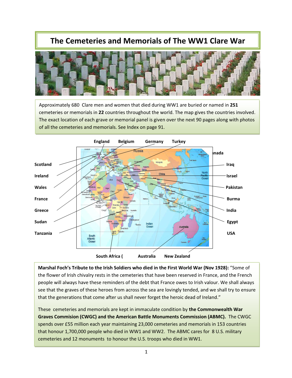 The Cemeteries and Memorials of the WW1 Clare War Dead